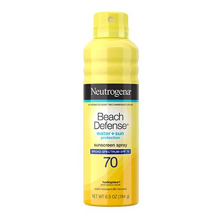 Amazon.com: Neutrogena Beach Defense Spray Sunscreen with Broad Spectrum UVA/UVB SPF 70, Fast Absorbing Sunscreen Spray, Water-Resistant and Oil-Free Sun Protection, SPF 70, 6.5 oz: Beauty