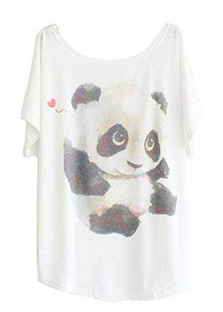 Luna et Margarita Shirt Femme Blanche Manche Chauve-Souris à Motif Panda dessiné col Rond Coton Mélange Taille 42 44: Amazon.fr: Vêtements et accessoires