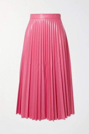 Pleated Vinyl Midi Skirt - Pink