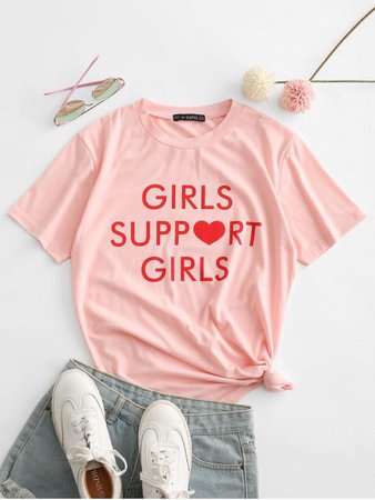 [51% OFF] [POPULAR] 2020 Girls Support Girls Graphic Short Sleeve T-shirt In PINK | ZAFUL