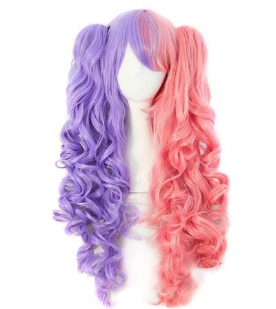 Purple and pink split pigtail wig