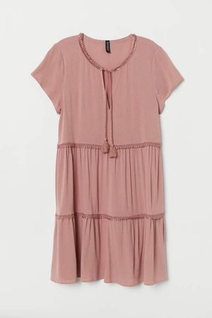 Dress with Lace Trim - Pink