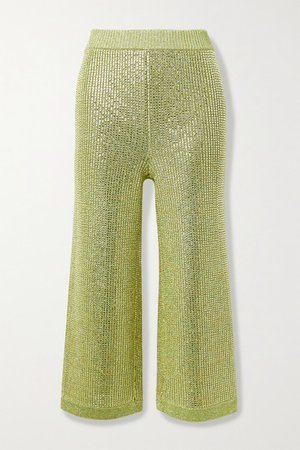 Gucci | Cropped crystal-embellished metallic knitted wide-leg pants | NET-A-PORTER.COM