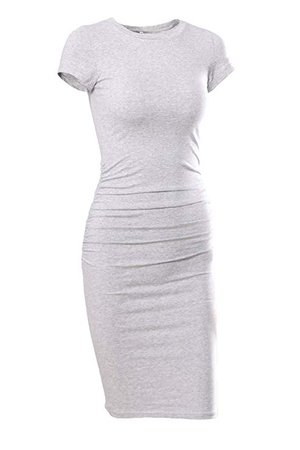 Missufe Women's Ruched Casual Sundress Midi Bodycon Sheath Dress (Gray, Large) at Amazon Women’s Clothing store: