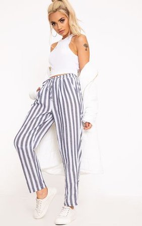Diya Blue Stripe Casual Trousers | Trousers | PrettyLittleThing