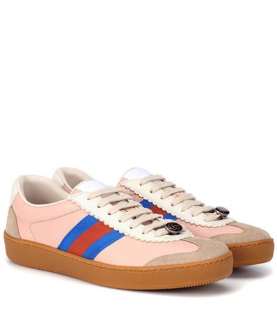 Web striped leather sneakers