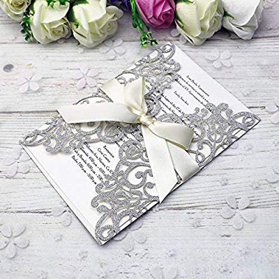 Amazon.com: PONATIA 25PCS 5.12 x 7.1 '' Laser Cut Wedding Invitations Cards with Envelopes for Wedding Bridal Shower Engagement Birthday Invite (Silver Glitter): Kitchen & Dining