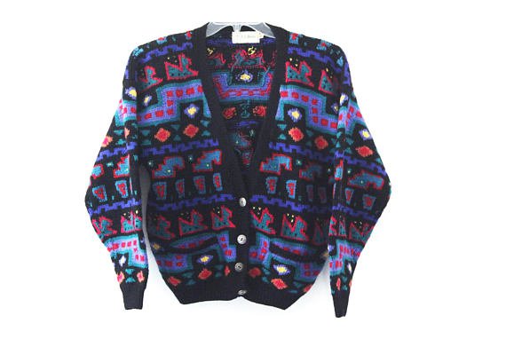 Vintage 80s sweater L.L. bean wool southwest pattern cardigan