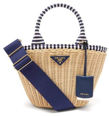 Wicker And Canvas Basket Bag - Womens - Blue Multi