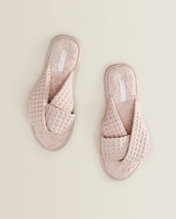PINK WAFFLE-KNIT SLIPPERS - BATHROBES AND SLIPPERS - BATHROOM | Zara Home United States of America