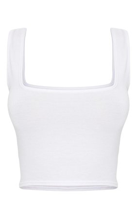 Basic White Jersey Square Neck Crop Vest | PrettyLittleThing USA