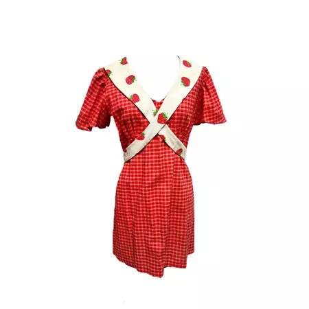 Mid Century Red Plaid & Strawberry Pinup Mini Cotton Dress - Etsy Australia