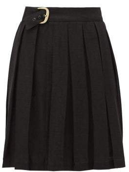 Art School - Belted Pleated Linen Skirt - Womens - Black