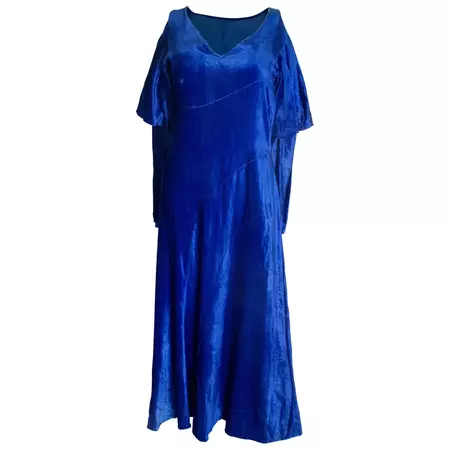 Vintage Blue Silk Velvet Dress For Sale at 1stDibs