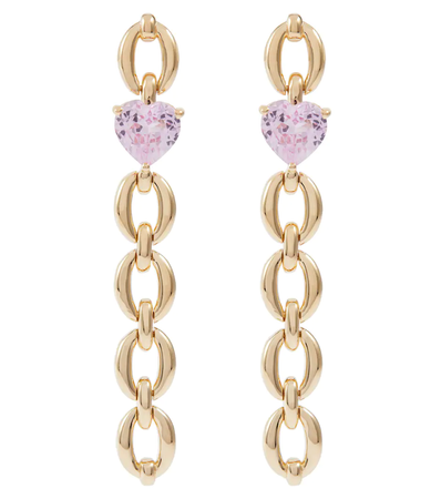 NADINE AYSOY Catena Long Heart 18kt gold earrings with pink sapphires