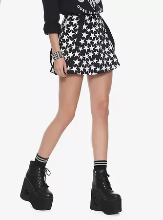 Tripp Black & White Star Print Suspender Skirt