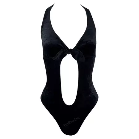 S/S 1997 Paco Rabanne Runway Velvet Plunging Tie Front Bodysuit Top For Sale at 1stDibs
