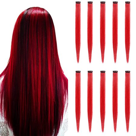 Amazon.com : TOFAFA 22 inch Colored Hair Extensions straight Hairpiece, Multi-colors Party Highlights Clip in Synthetic Hair Extensions (10 PCS Red) : Beauty & Personal Care