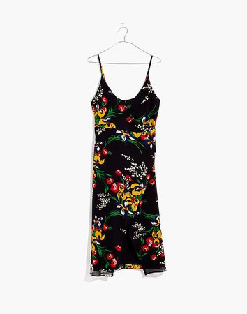 Side-Button Wrap Cami Dress in Orchid Bouquet black