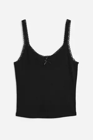 Lace-trimmed Ribbed Tank Top - Black - Ladies | H&M US