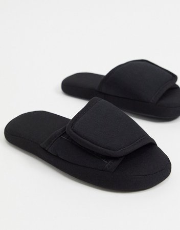 ASOS DESIGN Zabel velcro padded slide slippers in black | ASOS