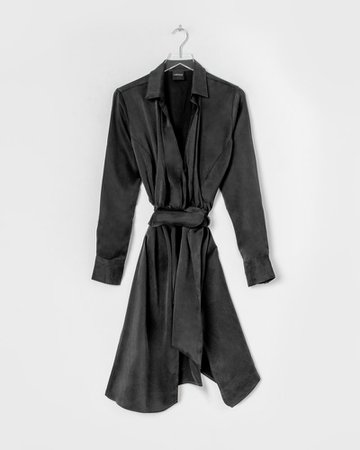 HÉROS Black Silk Belted Robe Dress | The Dreslyn