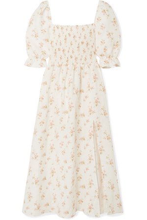 Reformation | Marabella shirred floral-print linen midi dress | NET-A-PORTER.COM