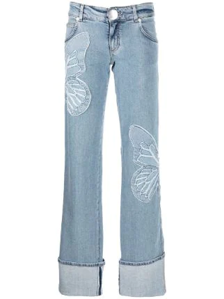 Blumarine butterfly-patch straight jeans