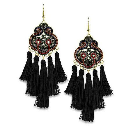 Earrings | Shop Women's Black Beads Tassel Earring at Fashiontage | E8046.2