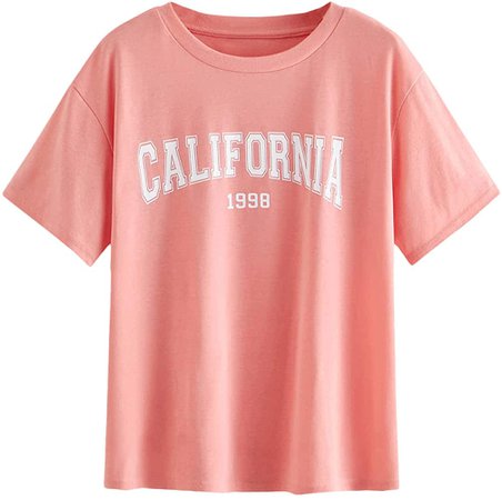 MakeMeChic Women's Graphic Letter Print Tee Round Neck Short Sleeve T Shirt Tops Pink Large at Amazon Women’s Clothing store