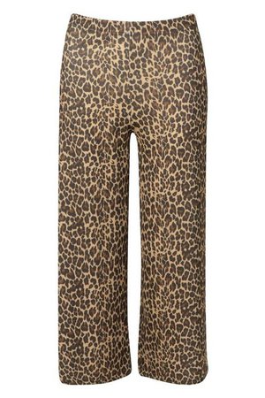 Petite Rib Leopard Print Culottes | Boohoo brown