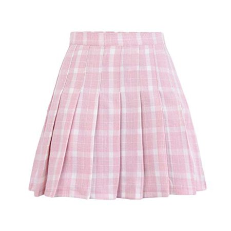 Himifashion Spring Summer Pink Lattice High Waist Pleated Skirt Women Mini Skirt: Amazon.co.uk: Clothing