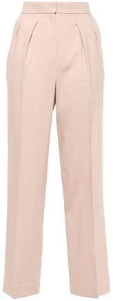 Satin-trimmed Pleated Crepe Tapered Pants