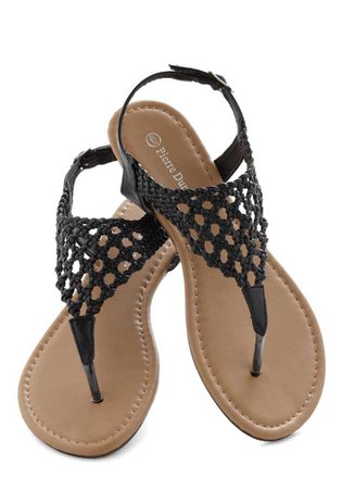 Be-Weave What You See Sandal - Black Solid Woven Boho Low Faux Leather Summer