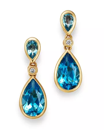 Bloomingdale's Blue Topaz & Diamond Teardrop Drop Earrings in 14K Yellow Gold - 100% Exclusive | Bloomingdale's