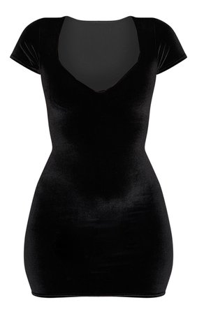 Black Velvet Short Sleeve Sweetheart Neck Dress | PrettyLittleThing