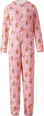 Amazon.com: Christmas One Piece for Women Fleece Hooded Jumpsuit Zipper Romper Sexy One Piece Pajamas Sleepwear(Gingerbread Man Pink,Large) : Clothing, Shoes & Jewelry