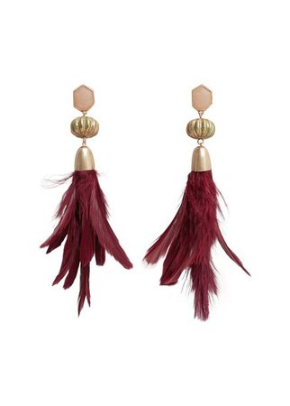 Violeta BY MANGO Pendant feathers stone earrings