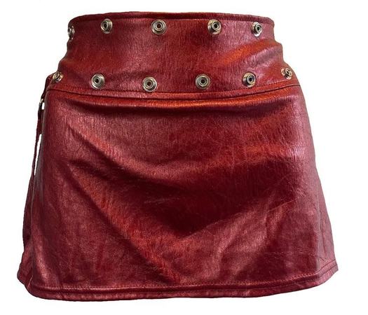 metallic red leather mini skirt