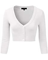 Urban CoCo Women's Cropped Cardigan V-Neck Button Down Knitted Sweater 3/4 Sleeve at Amazon Women’s Clothing store