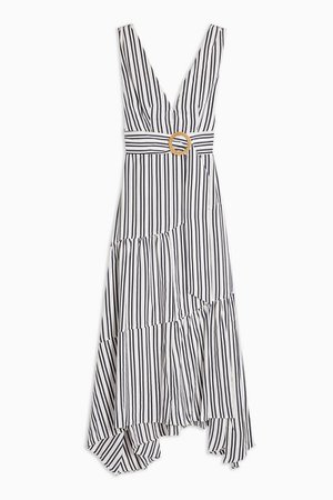 Stripe Belted Maxi Pinafore Dress | Topshop white