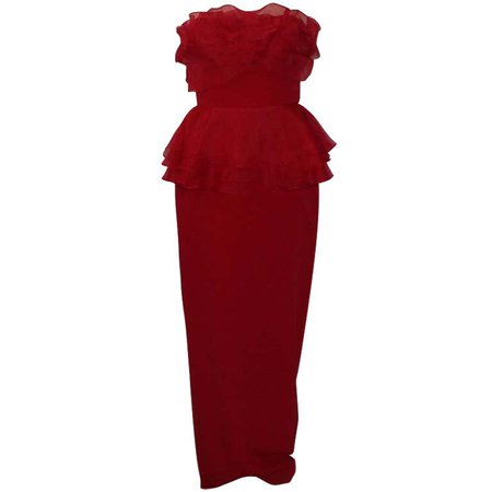 Marchesa Red Silk Strapless Gown - 10 - circa 90's For Sale at 1stDibs | red silk dress, red silk gown