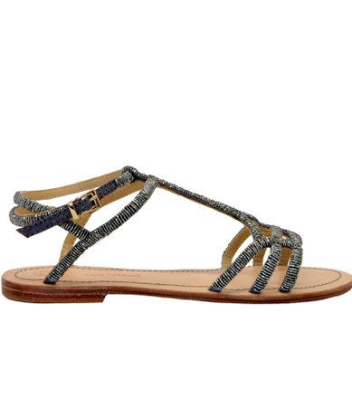 Maliparmi Pewter Beads Flat Sandals