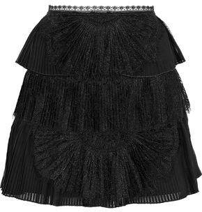 Iggy Lace-paneled Pleated Tiered Organza Mini Skirt