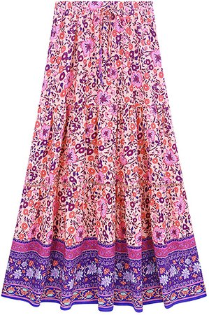 Amazon.com: R.Vivimos Womens Summer Cotton Vintage Floral Print Boho Casual Ruffled Flowy Midi Skirt: Clothing