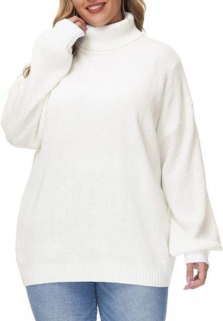 Womens Turtleneck Long Sleeve Sweater Plus Size Chunky Knit Pullover Tunic Sweater Tops at Amazon Women’s Clothing store