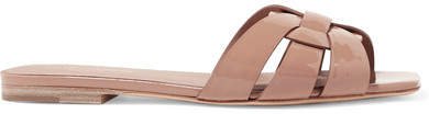 Nu Pieds Woven Patent-leather Slides - Neutral