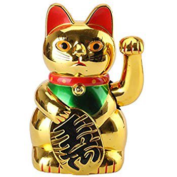Amazon.com: M.V. Trading Japanese Maneki Neko Fortune Cat Lucky Cat Gold Battery Operated Also Solar Powered with Waving Arm, 5-Inches: Home & Kitchen