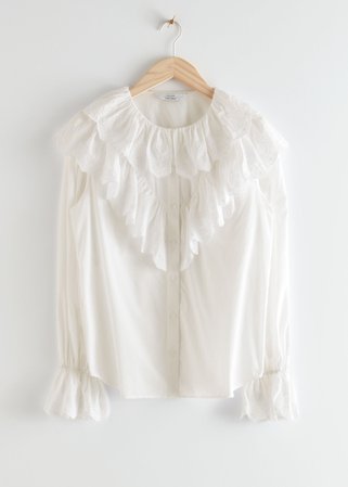 Relaxed Embroidered Ruffle Button Up Blouse - White - Blouses - & Other Stories