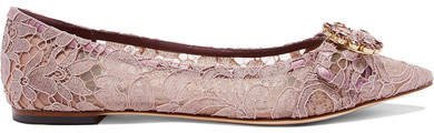 Crystal-embellished Corded Lace Point-toe Flats - Lilac